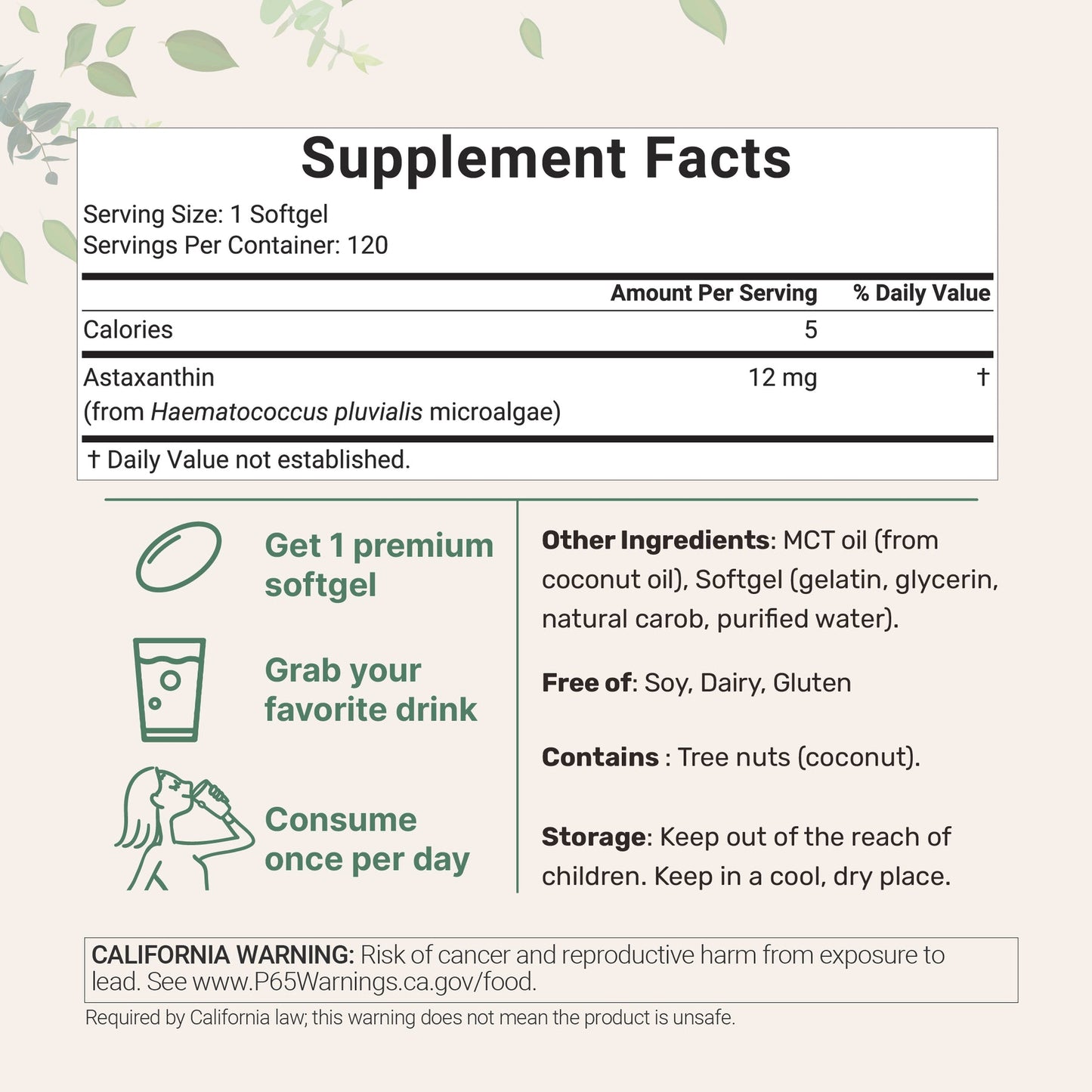 Astaxanthin 12mg + Natural Antioxidant